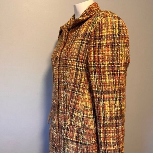 Vintage Tweed Long Coat Red, Black and Yellow Size S-M - Picture 5 of 10